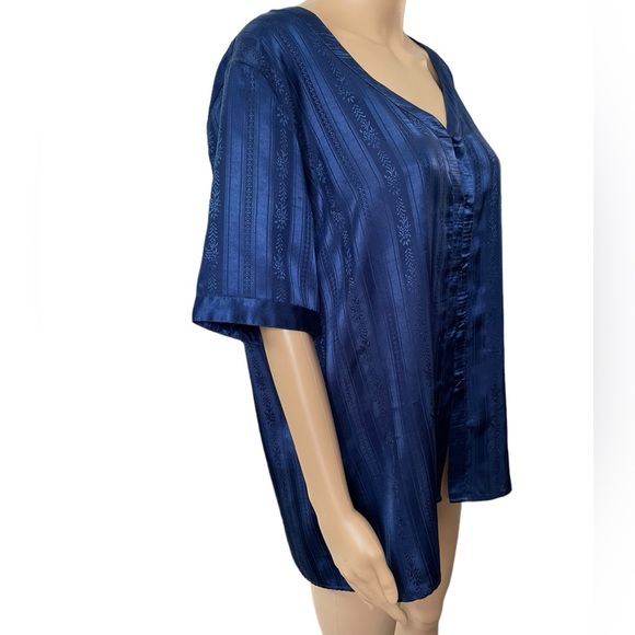 Victoria’s Secret Vintage Gold Label Blue Satin Indie Boho Button Up Sleep Top - Picture 3 of 6